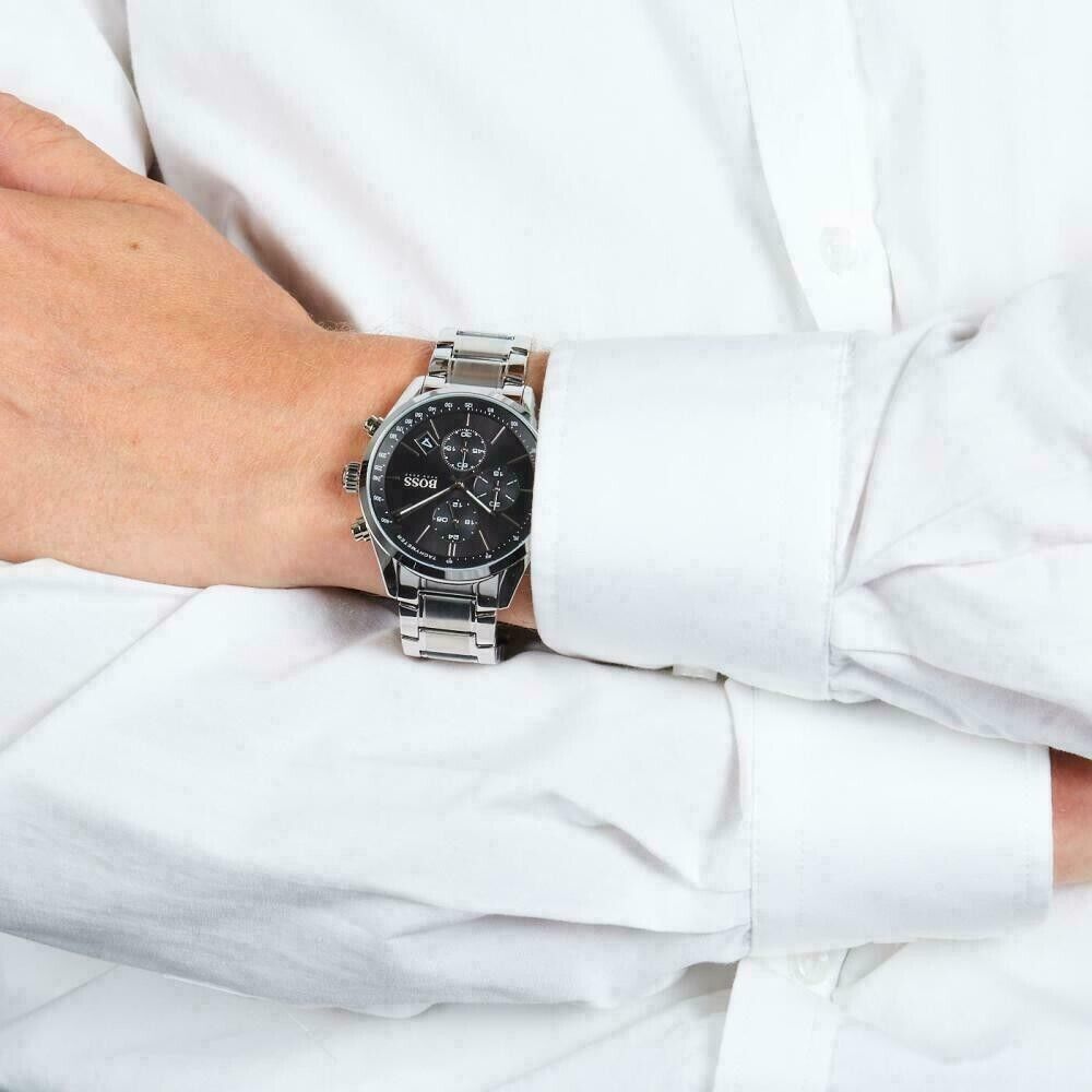 Buy Hugo Boss Mens Chronograph Quartz Grand Prix Stainless Steel Black Dial 44mm Watch - 1513477 in Pakistan