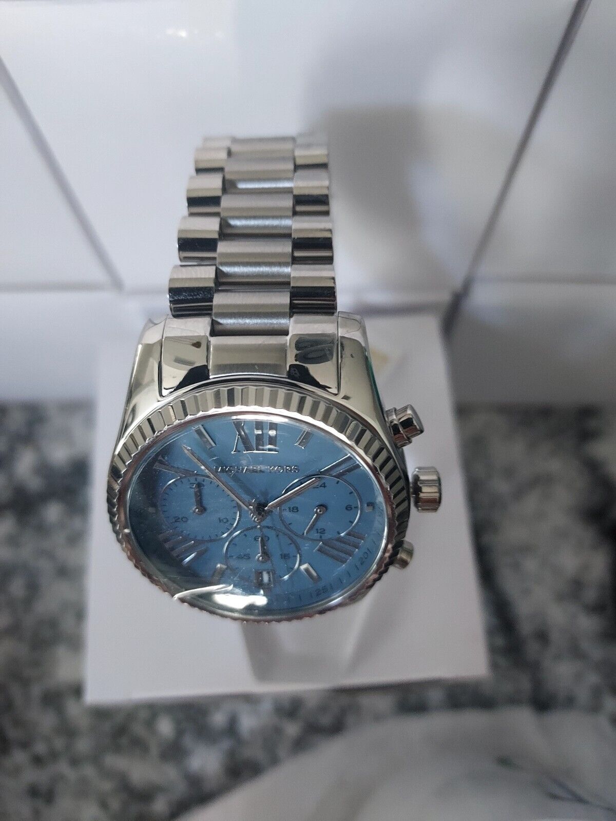 Buy Michael Kors Womens Quartz Lexington Silver Stainless Steel Blue Dial 38mm Watch - Mk7215 in Pakistan