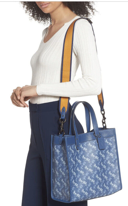 Buy Coach Field Tote In Signature Canvas With Horse And Carriage Print Bag Small - Blue in Pakistan