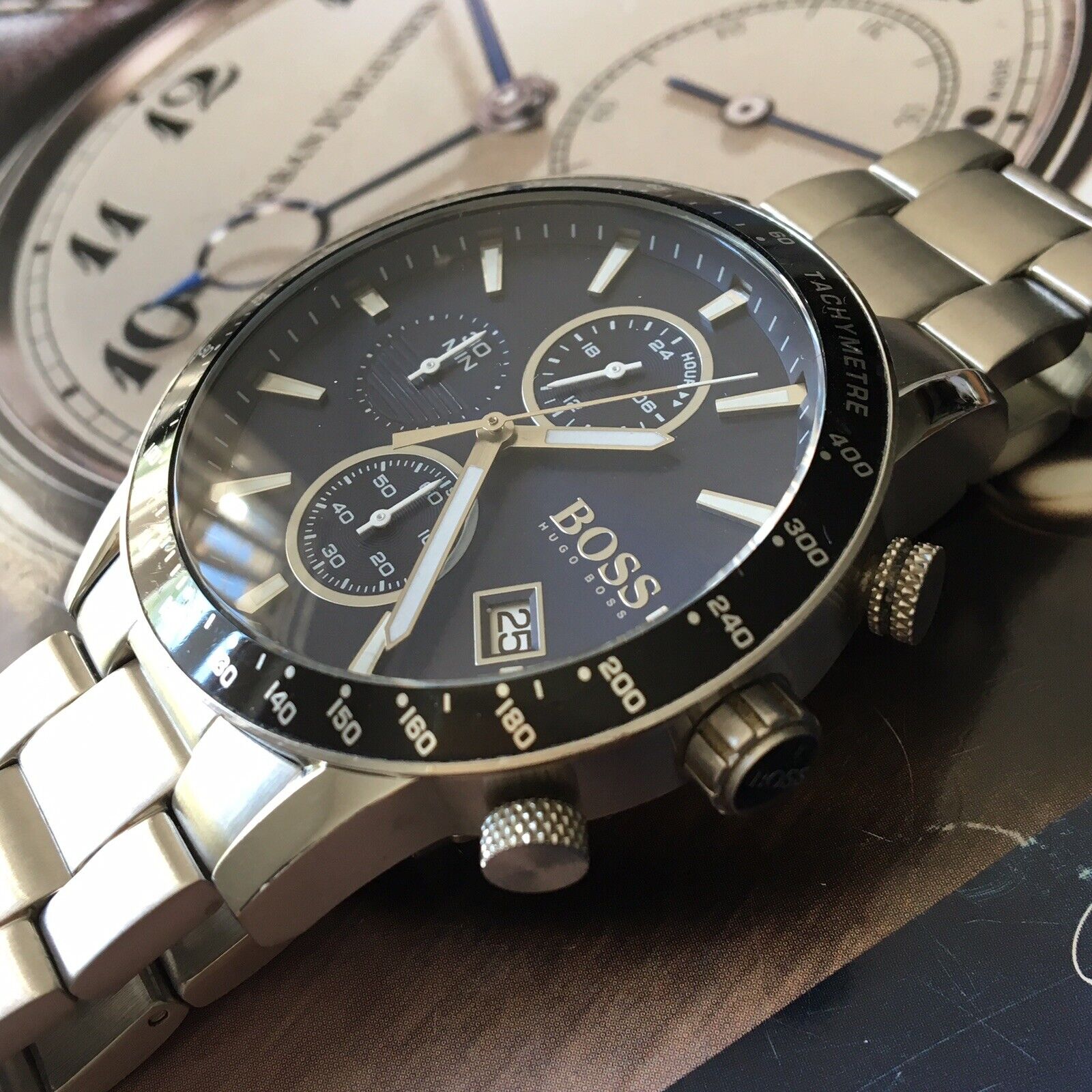 Buy Hugo Boss Mens Chronograph Quartz Rafale Silver Stainless Steel Blue Dial 43mm Watch - 1513510 in Pakistan