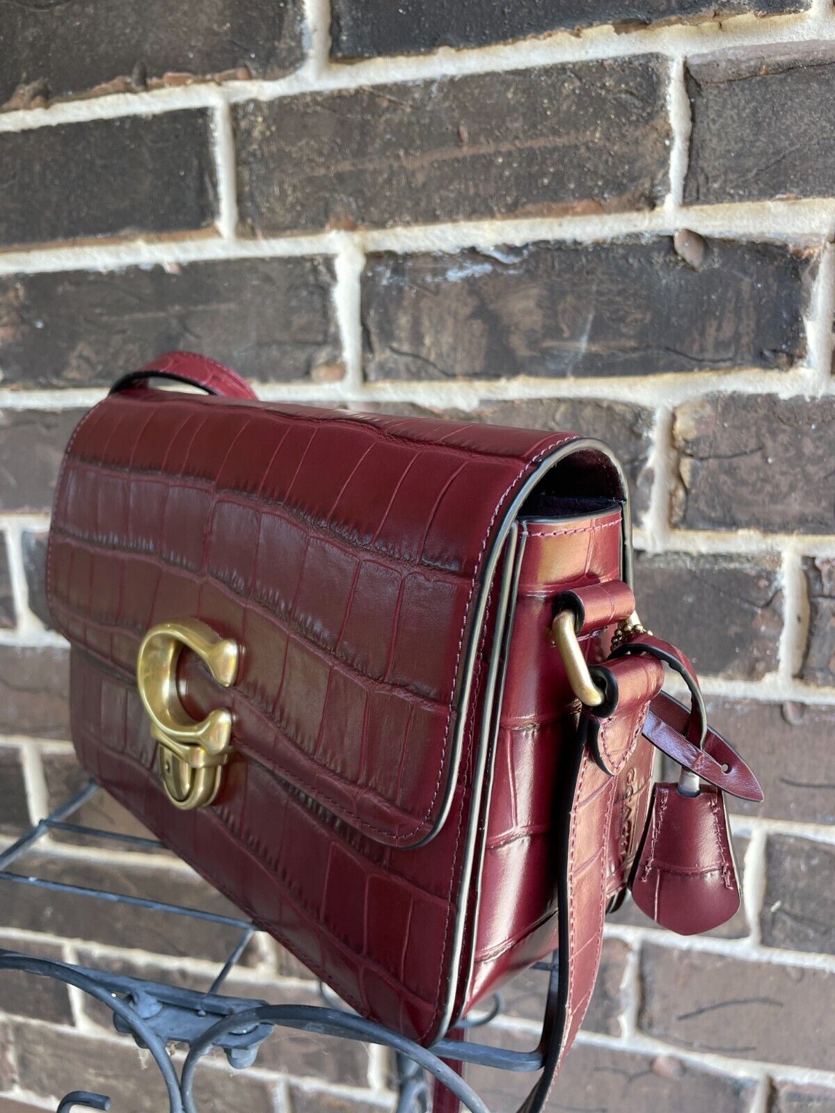 Buy Coach Studio Croc Embossed Bag Medium - Wine in Pakistan
