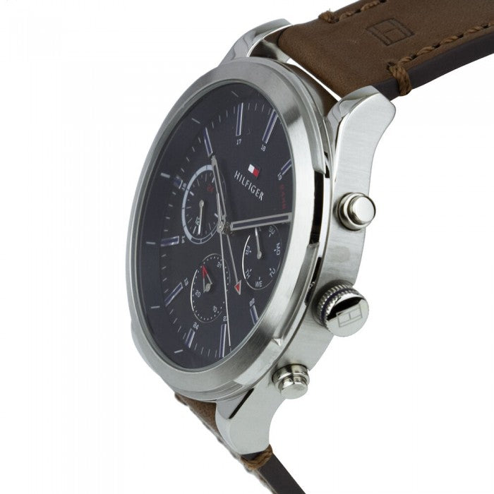 Buy Tommy Hilfiger Mens Quartz Brown Leather Strap Blue Dial 44mm Watch - 1791741 in Pakistan