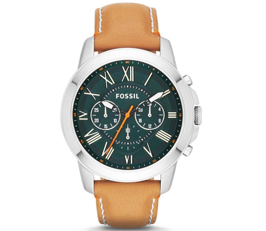Buy Men's Chronograph Quartz Grant Brown Leather Strap Green Dial 44Mm Watch in Pakistan