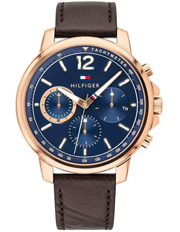 Buy Tommy Hilfiger Quartz Brown Leather Strap Blue Dial 46mm Watch for Men - 1791532 in Pakistan
