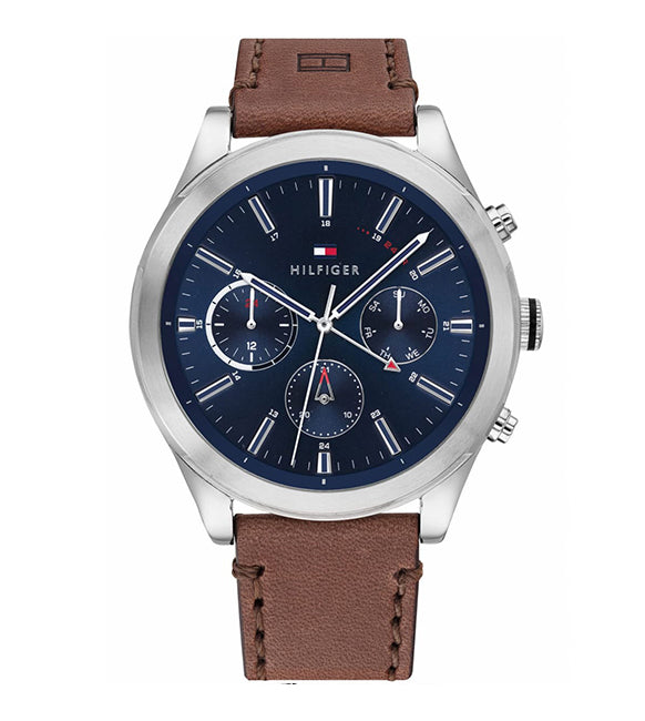 Buy Tommy Hilfiger Mens Quartz Brown Leather Strap Blue Dial 44mm Watch - 1791741 in Pakistan