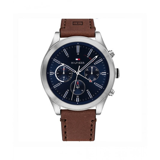 Buy Tommy Hilfiger Mens Quartz Brown Leather Strap Blue Dial 44mm Watch - 1791741 in Pakistan