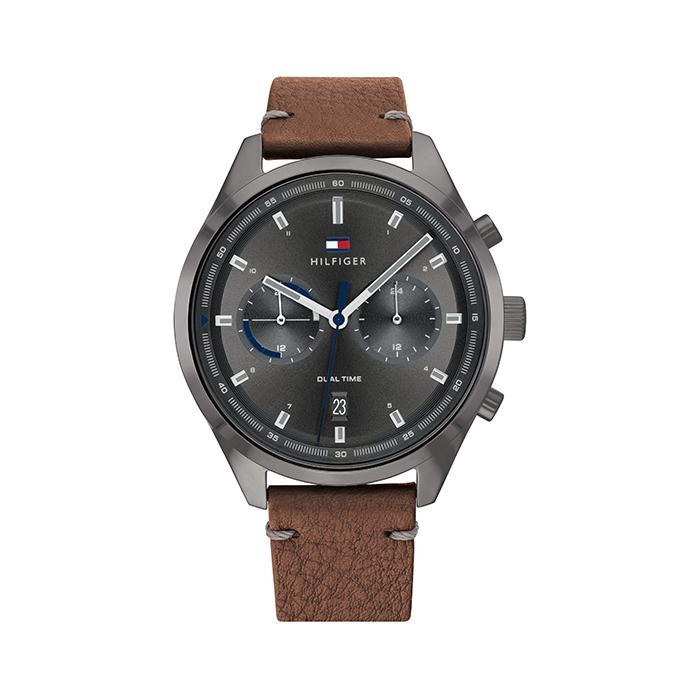 Buy Tommy Hilfiger Mens Quartz Brown Leather Strap Grey Dial 46mm Watch - 1791799 in Pakistan