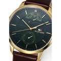Buy Tommy Hilfiger Mens Quartz Brown Leather Strap Green Dial 41mm Watch - 1791607 in Pakistan