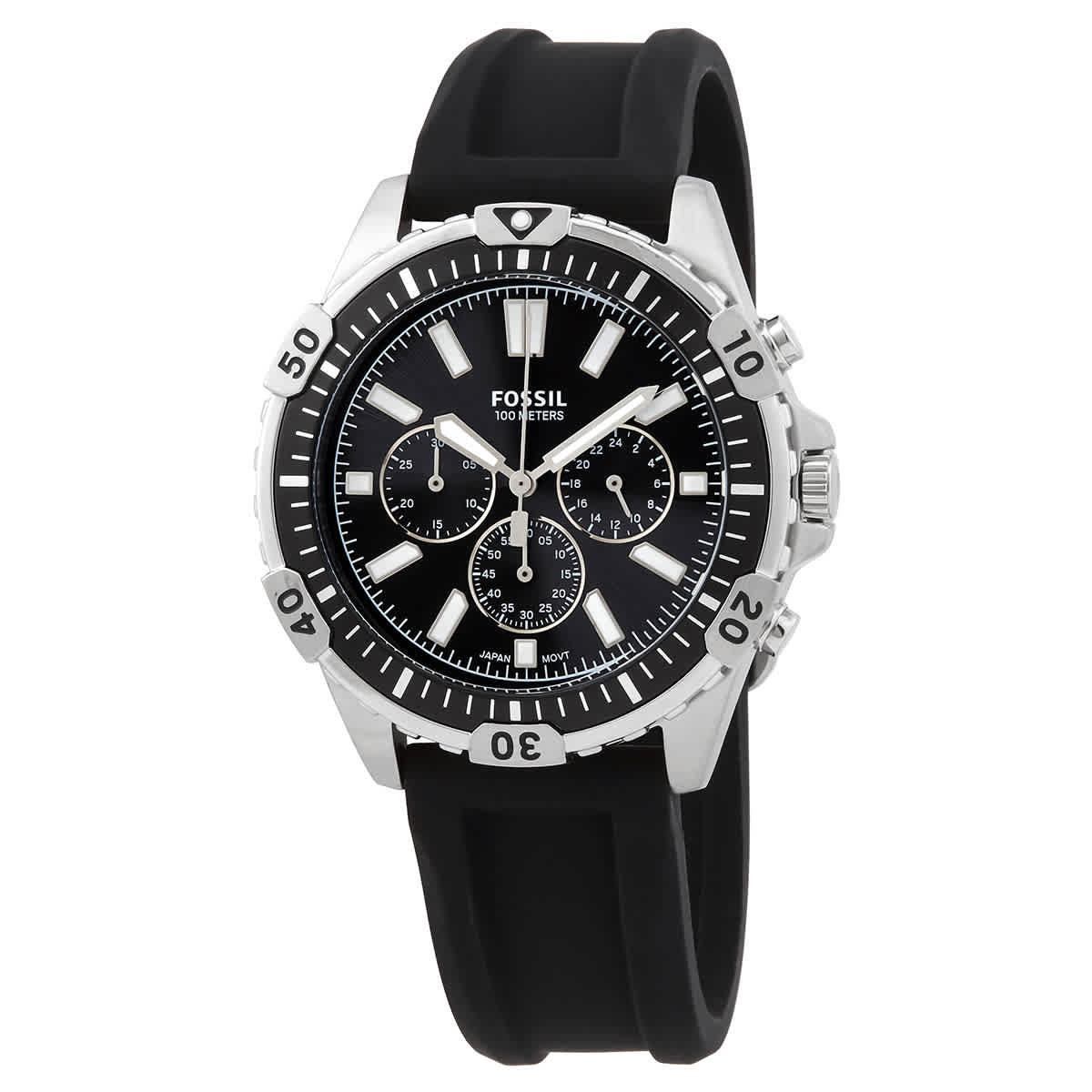 Buy Men's Chronograph Quartz Black Silicone Strap Black Dial 44Mm Watch in Pakistan