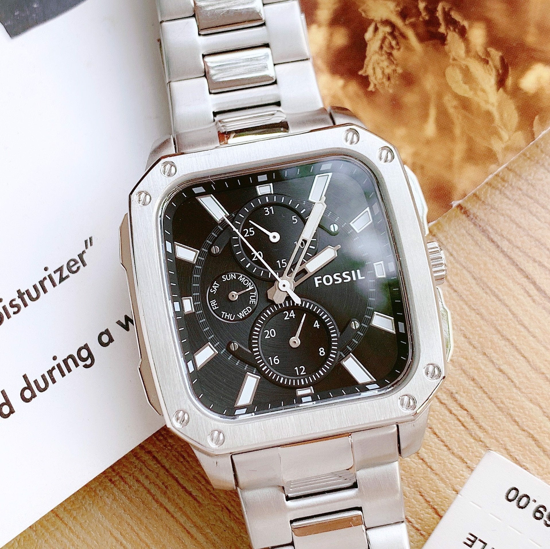 Buy Men's Quartz Inscription Silver Stainless Steel Strap Black Dial 42Mm Watch in Pakistan