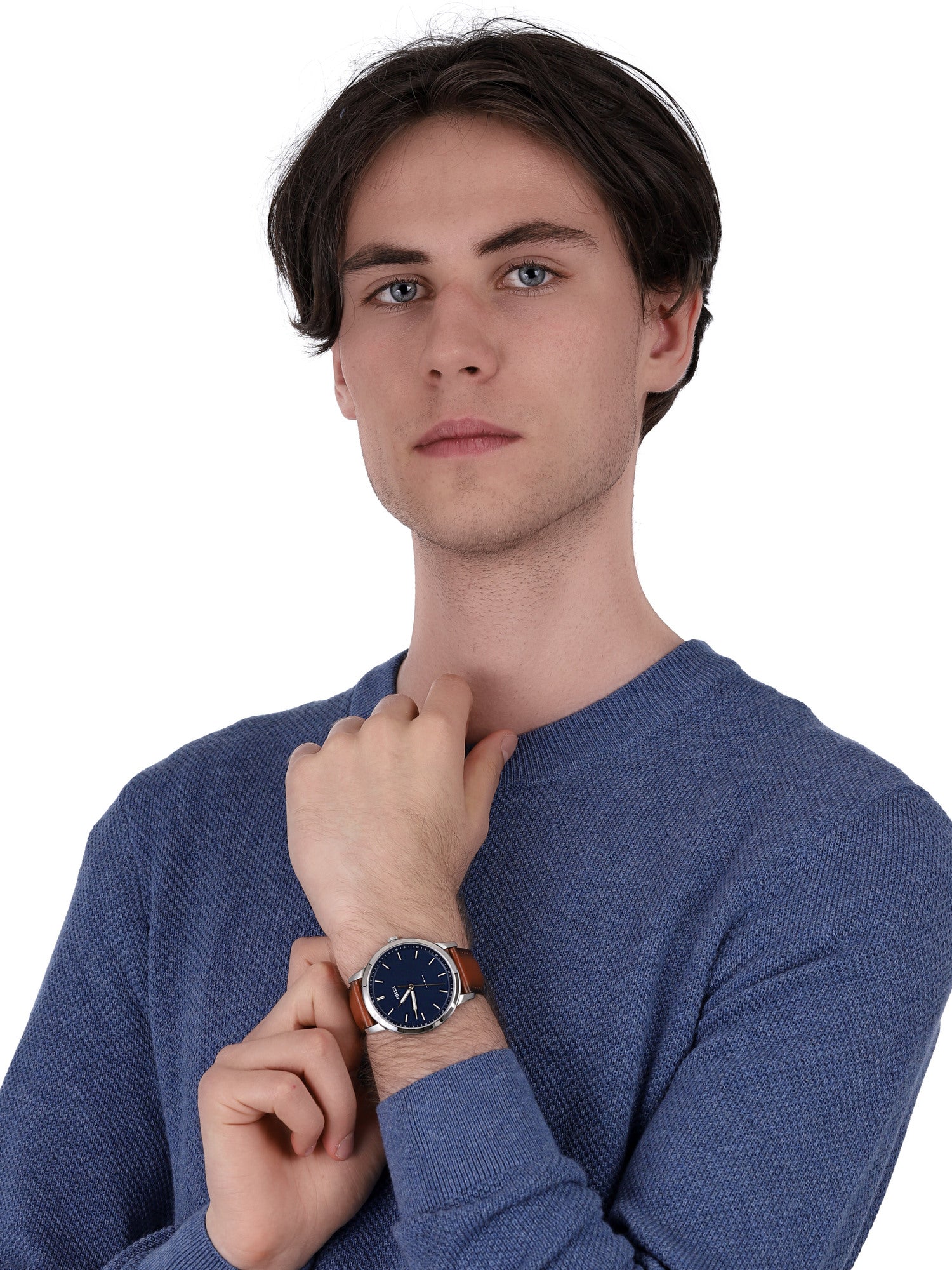 Buy Men's Quartz The Minimalist Brown Leather Strap Blue Dial 44Mm Watch in Pakistan