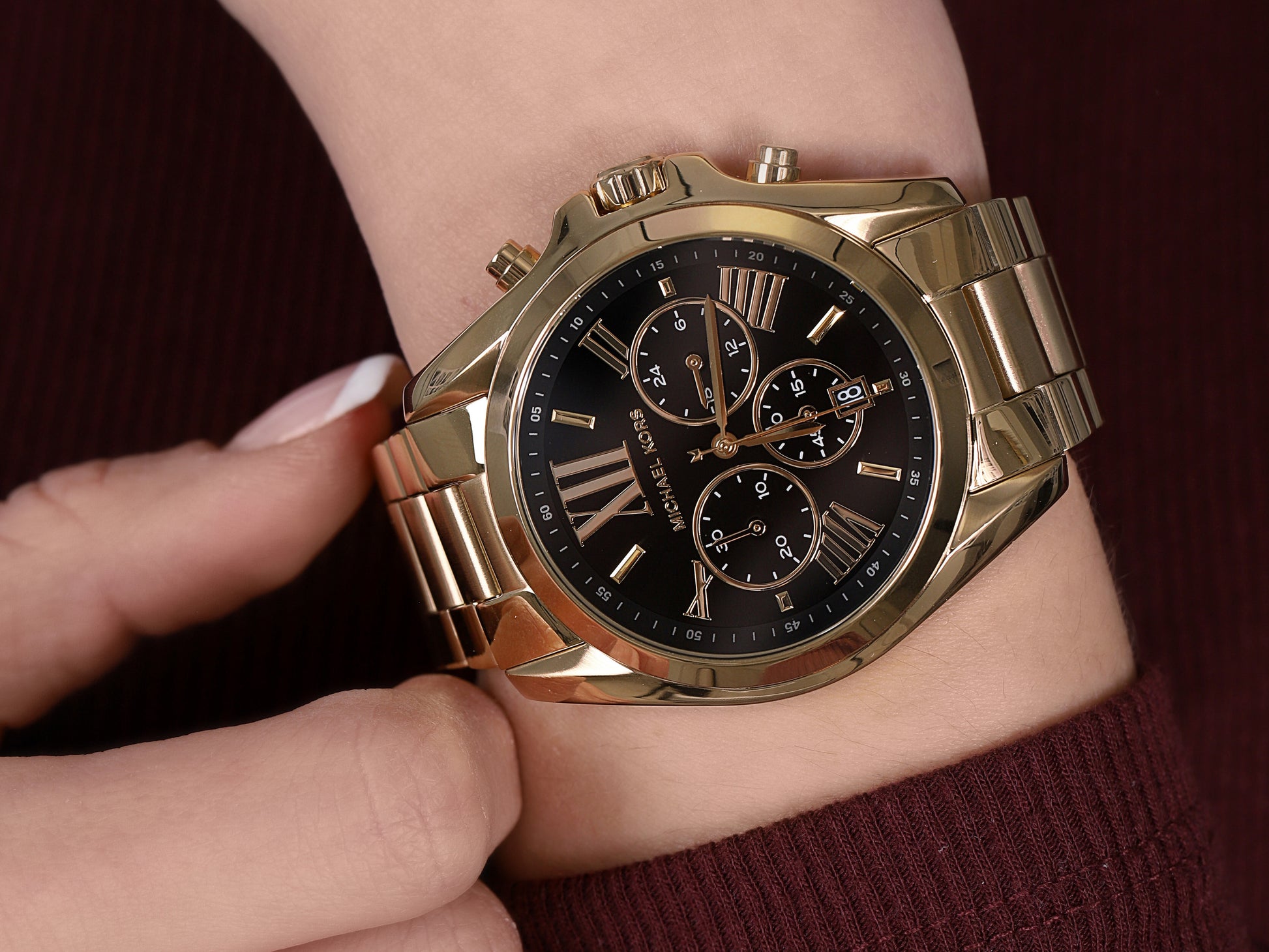Buy Michael Kors Womens Chronograph Quartz Bradshaw Gold Stainless Steel Black Dial 43mm Watch - Mk5739 in Pakistan