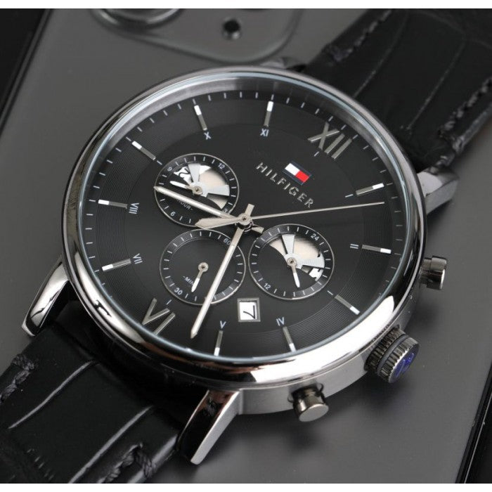 Buy Tommy Hilfiger Mens Quartz Leather Strap Black Dial 44mm Watch - 1710395 in Pakistan